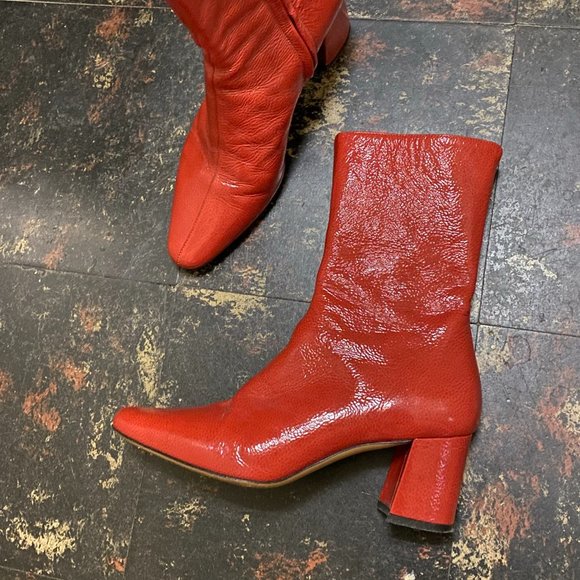 Trademark Red Patent Leather Boots Mira Booties Size 36 6 Gogo - Picture 3 of 8